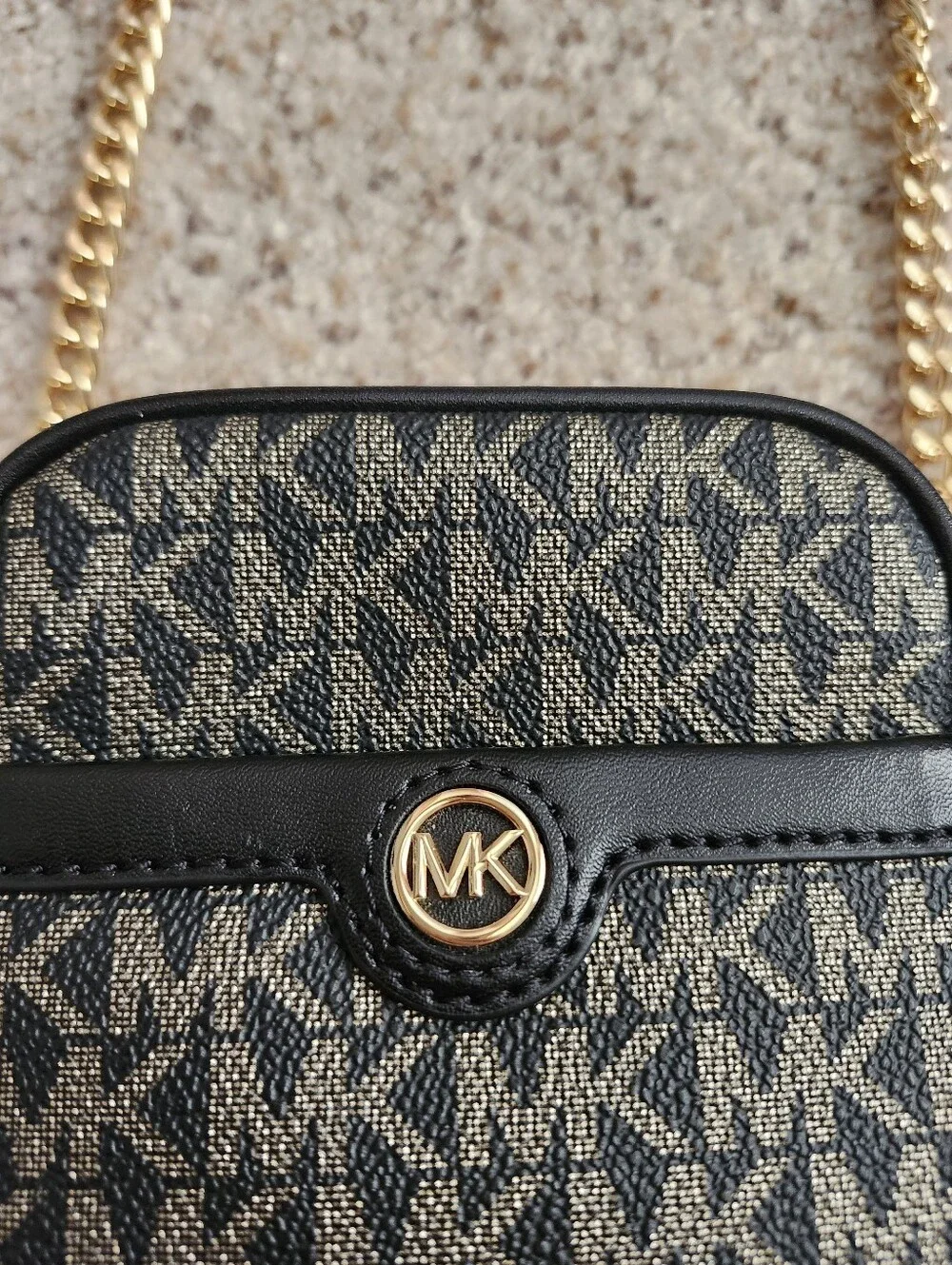 Michael Kors Blaire Black/Gold Small  Signature Logo Chain Crossbody Bag